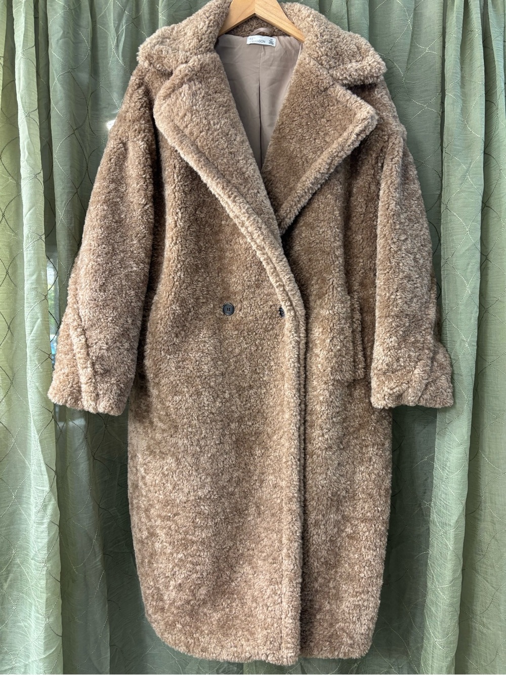 Teddy Faux Shearling Long Coat - camel